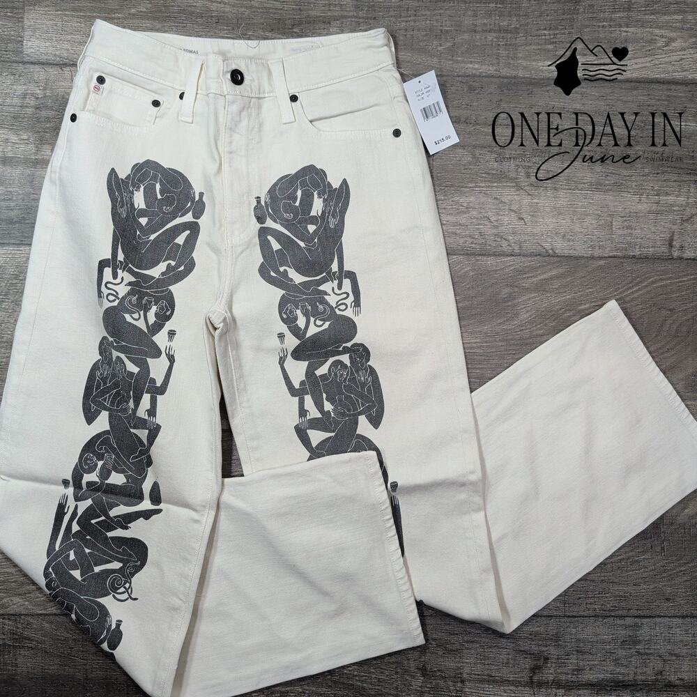 AG Adriano Goldschmied The Tomas Baggy Straight Jeans Graphic Print NWT Size 4